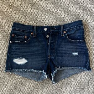 Levi's Blue Distressed Jean Shorts with Frayed Hems